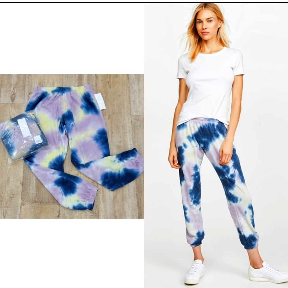 Spiritual Gangster Blue and Yellow Tie-Dye Joggers